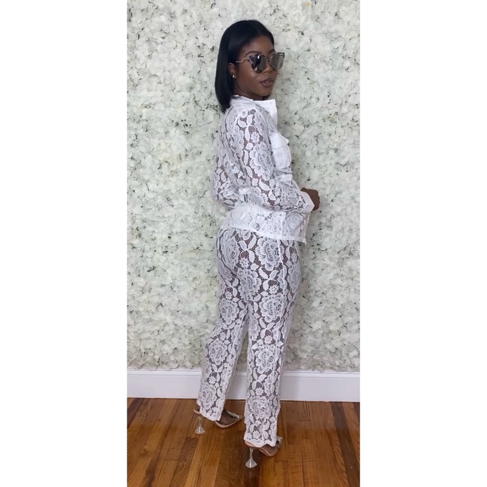 🌹(LAST SMALL) Lace Two Piece Pants Set - In White - Picture 6 of 9